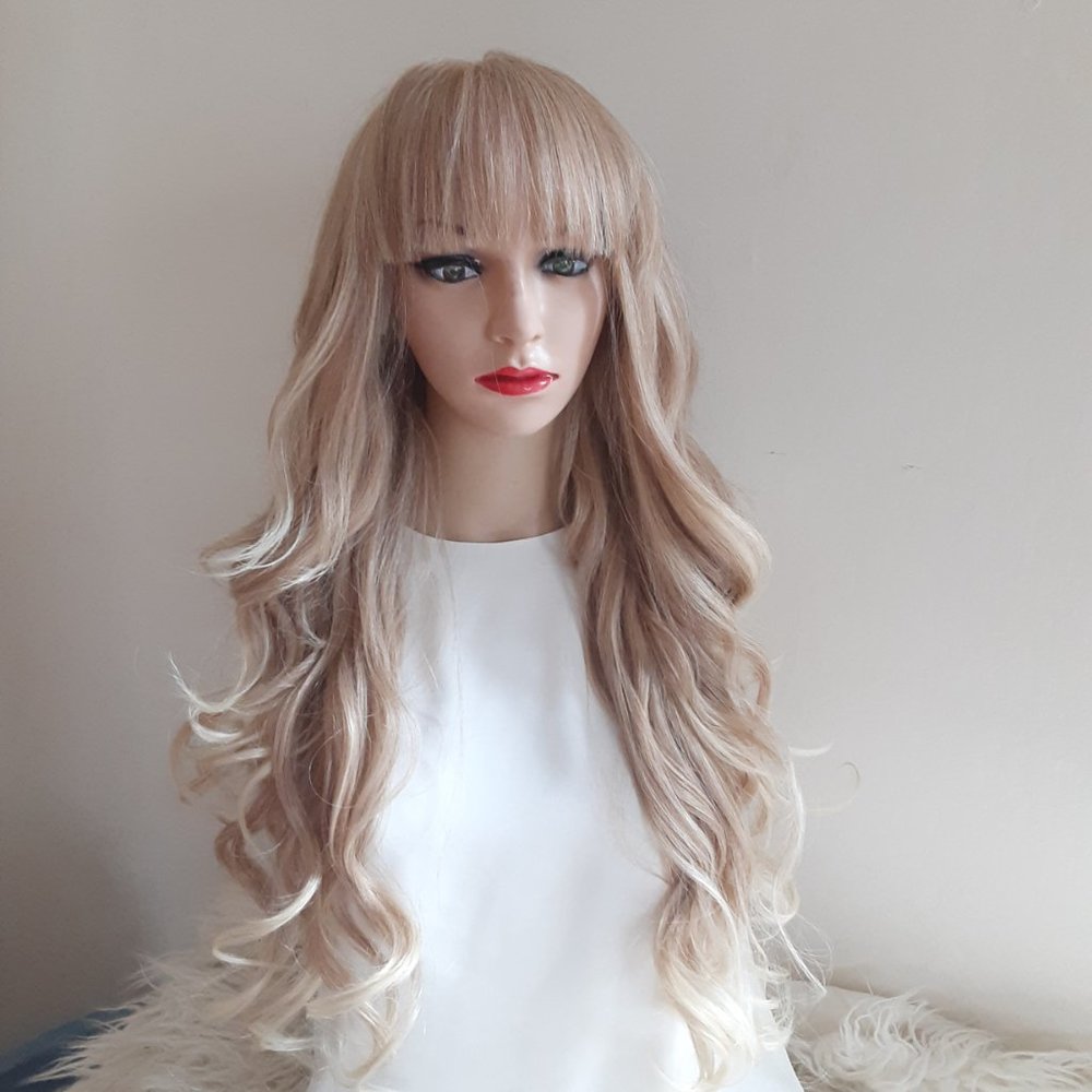 Honey blonde wig  with bangs lace front wig